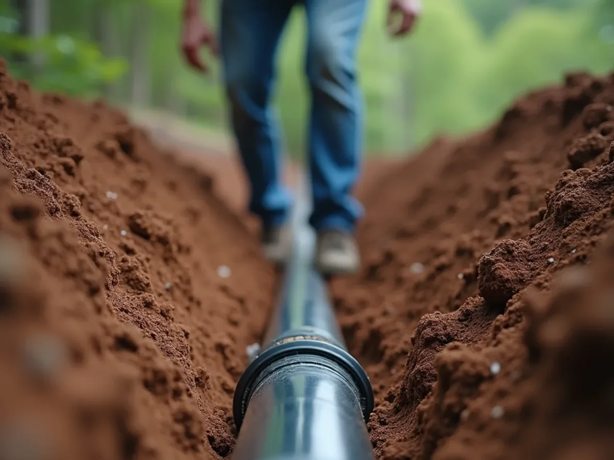 Low-pressure pipe septic field under construction on a sloped lot near Ooltewah, TN