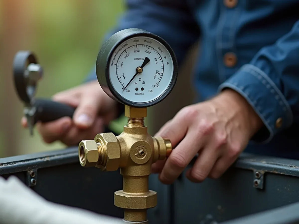 Backflow prevention assembly being tested with a differential gauge in Ooltewah, TN