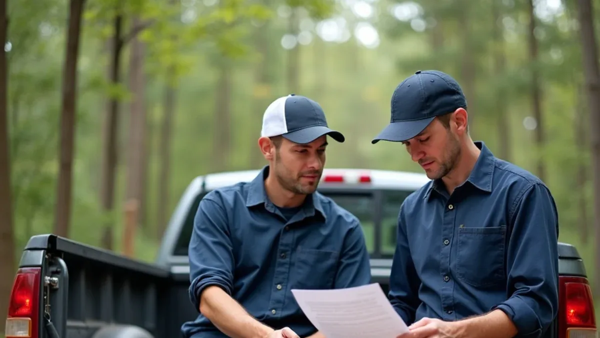 Home buyer reviewing a septic inspection report with a licensed technician in Tennessee