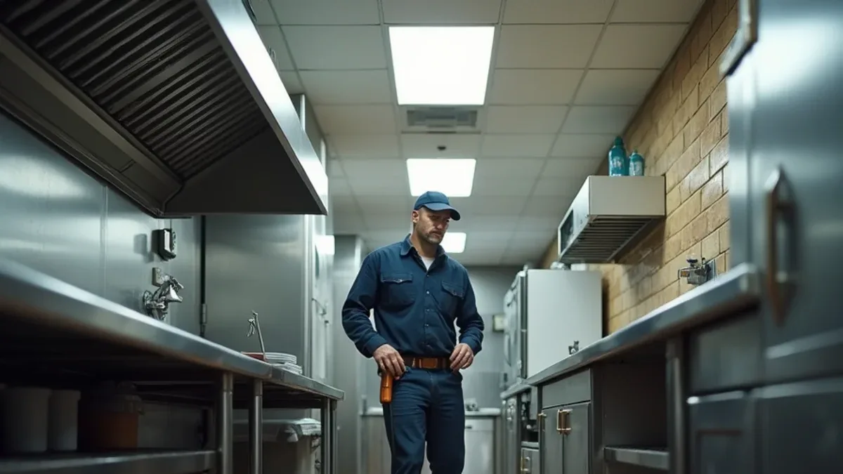 Commercial plumber servicing a restaurant kitchen line in Ooltewah, TN