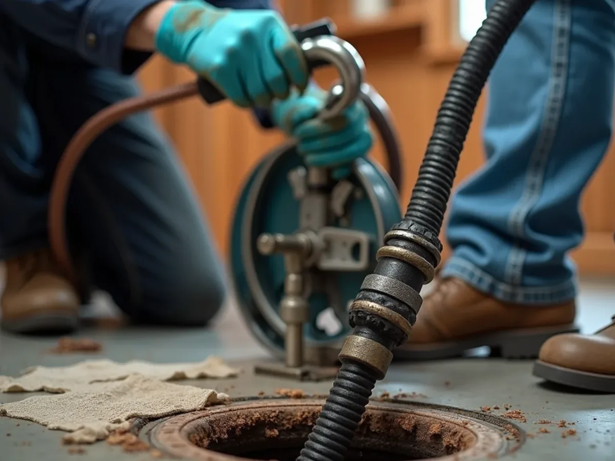 Drain cleaning machine feeding cable into a cleanout at an Ooltewah, TN home