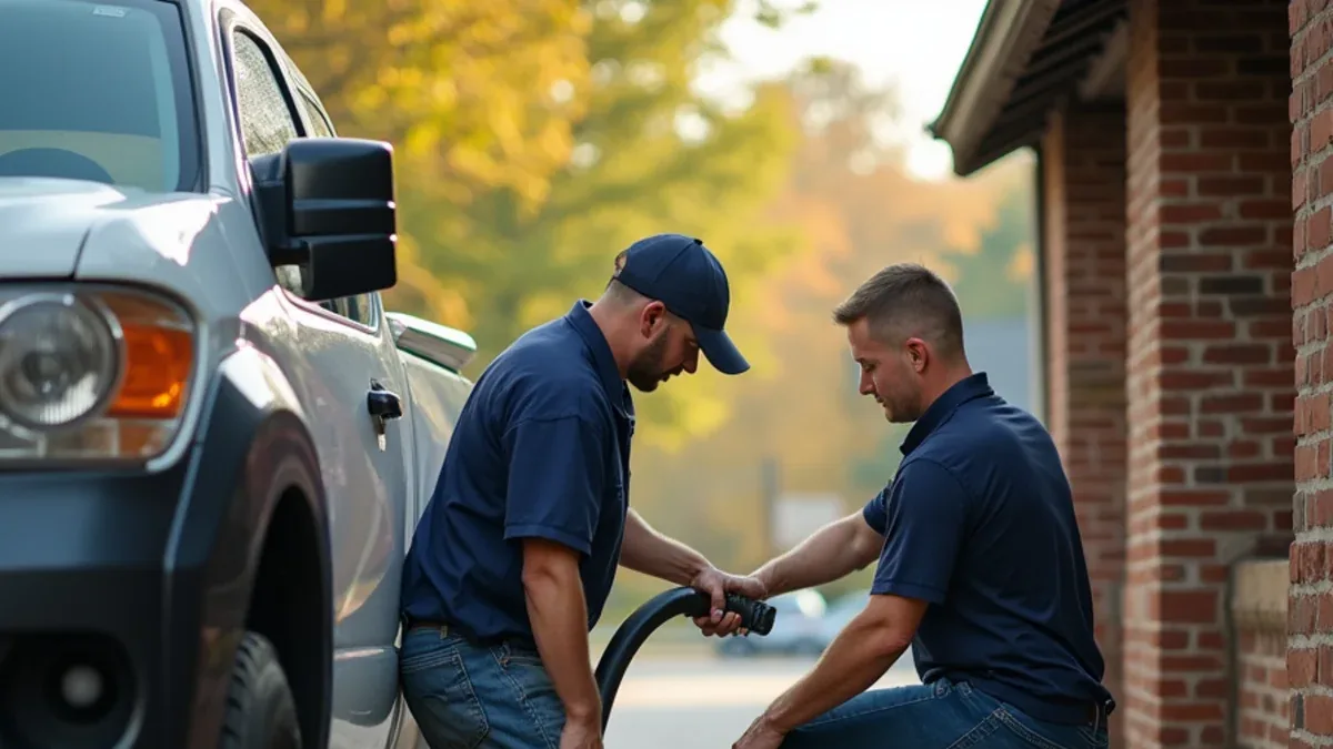 Technician servicing a commercial grease interceptor behind a Chattanooga restaurant