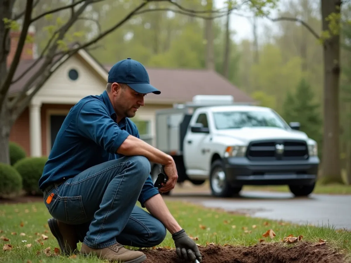 Licensed plumber and septic technician working at a home in Ooltewah, TN