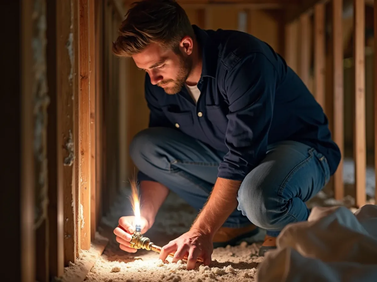 New homeowner locating the main water shutoff valve in a crawlspace
