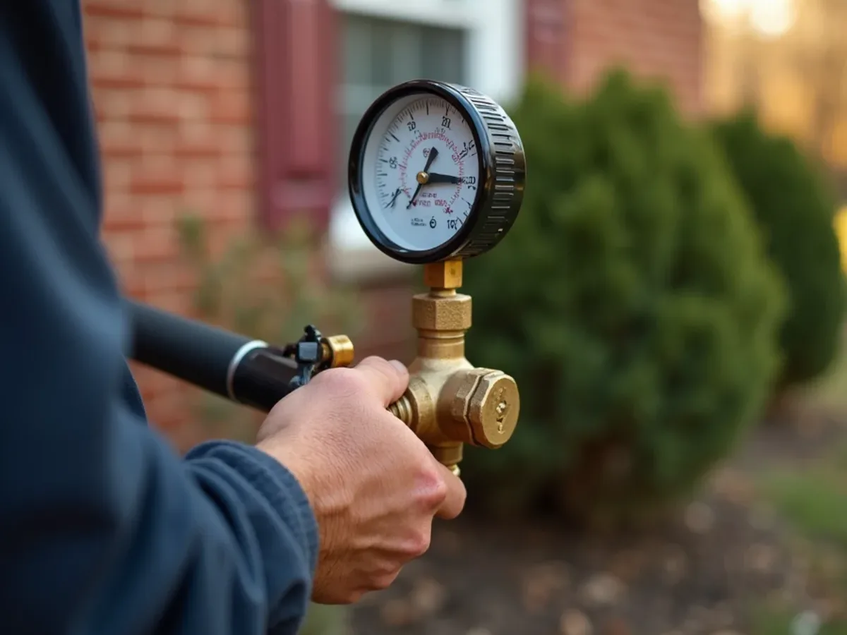 Testing household water pressure with a gauge on an outdoor hose bib