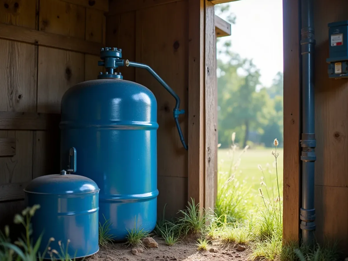 Private well head and pressure tank at a rural property near Ooltewah, TN