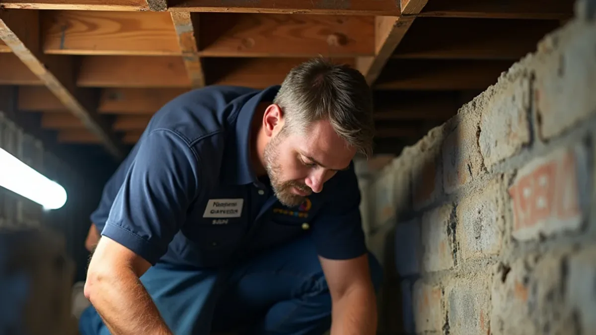 New homeowner locating the main water shutoff valve in a crawlspace in Ooltewah, TN