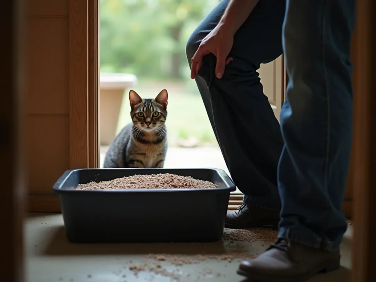 Cat litter being scooped into a trash bag rather than flushed