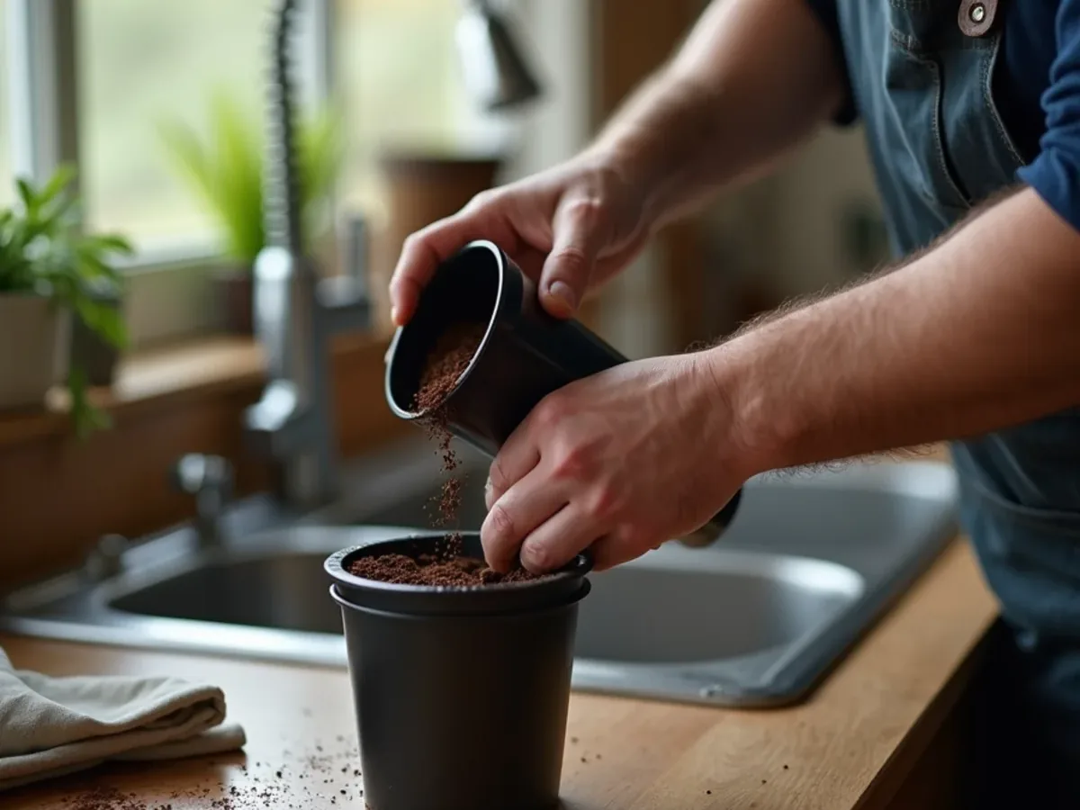 Used coffee grounds emptied into compost instead of a septic drain