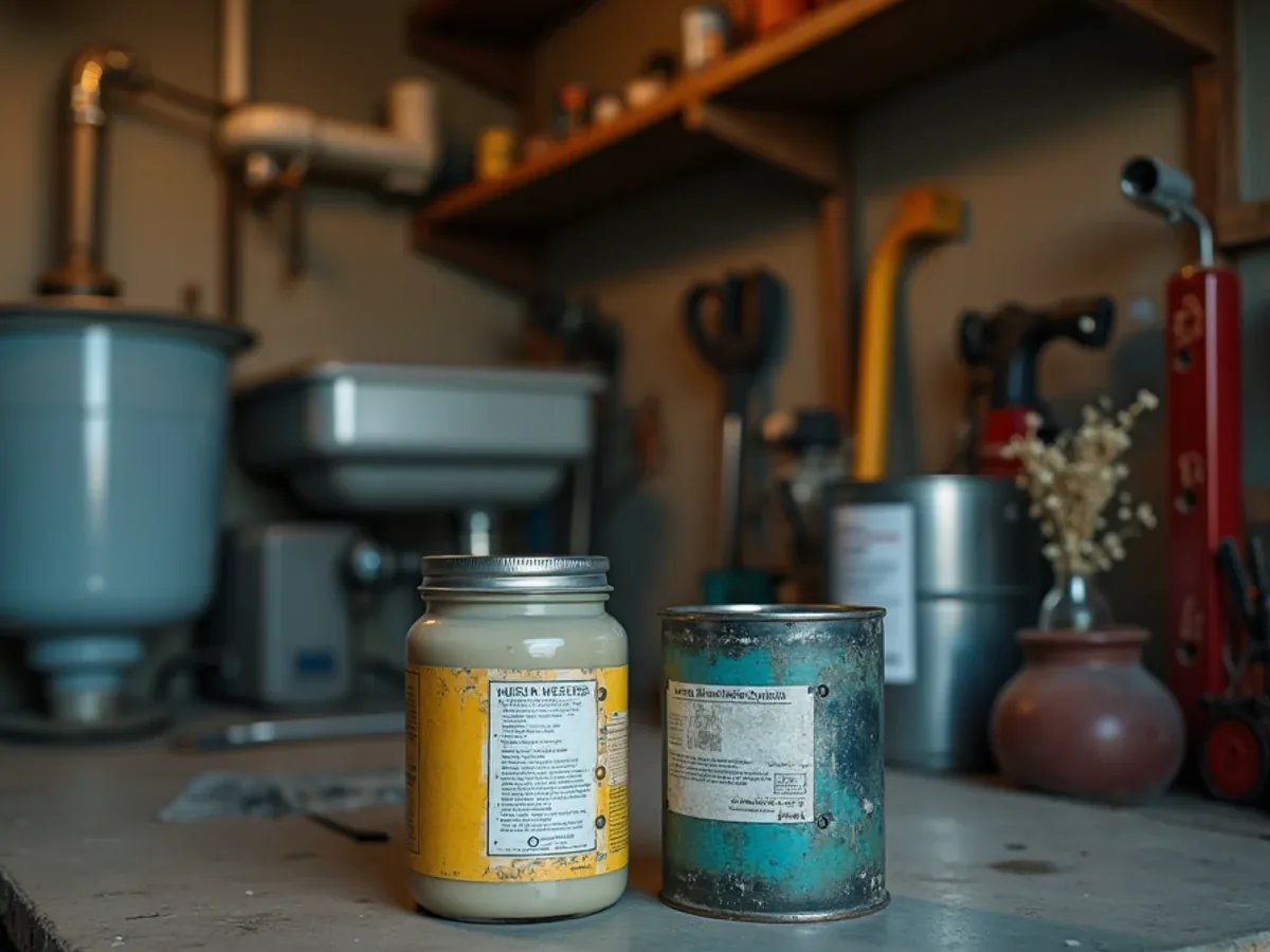 Paint and solvent cans stored in a garage away from household drains