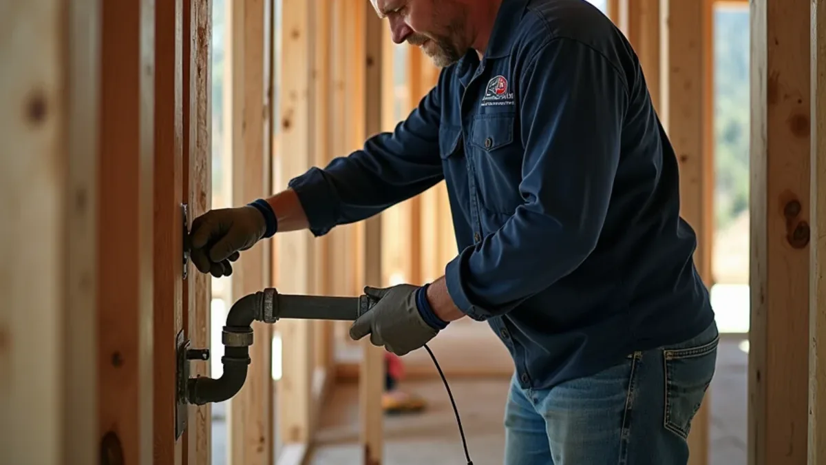 Plumbing rough-in visible in the framing of a new construction home in southeast Tennessee