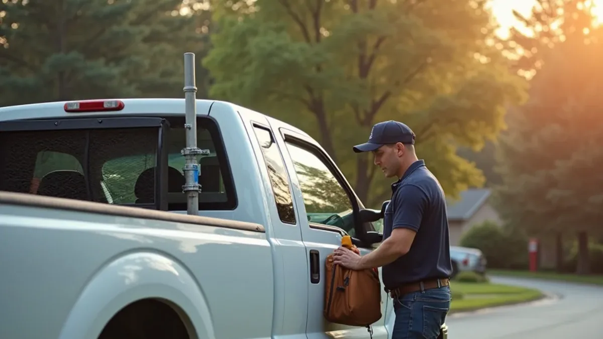 Septic and plumbing service truck at a rural property in Apison, TN