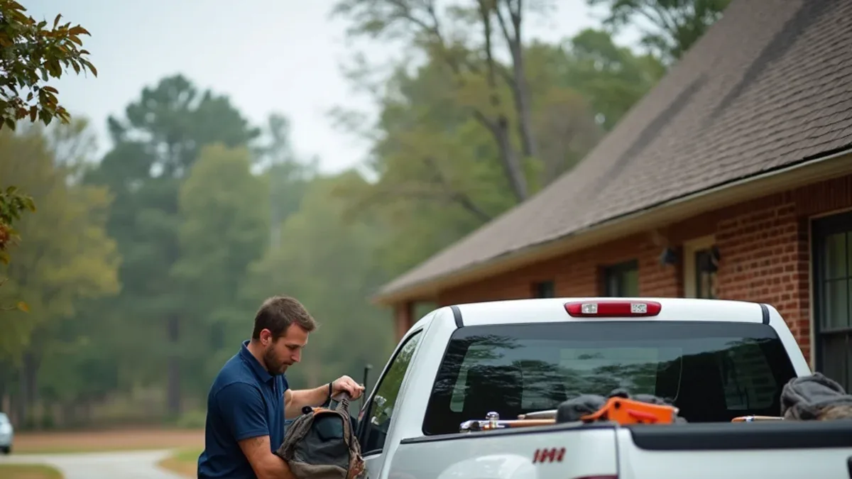 Septic pump truck at a rural property outside LaFayette, Walker County, GA