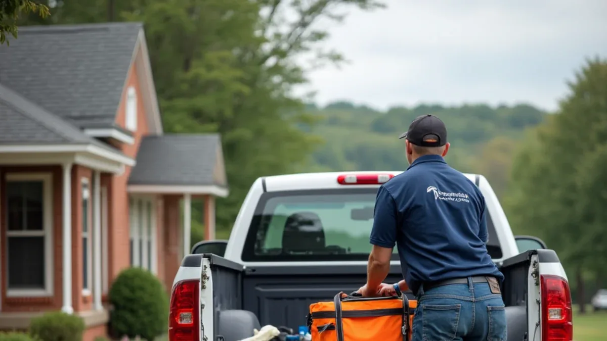 Septic service truck at a home in the Sequatchie Valley near Whitwell, TN