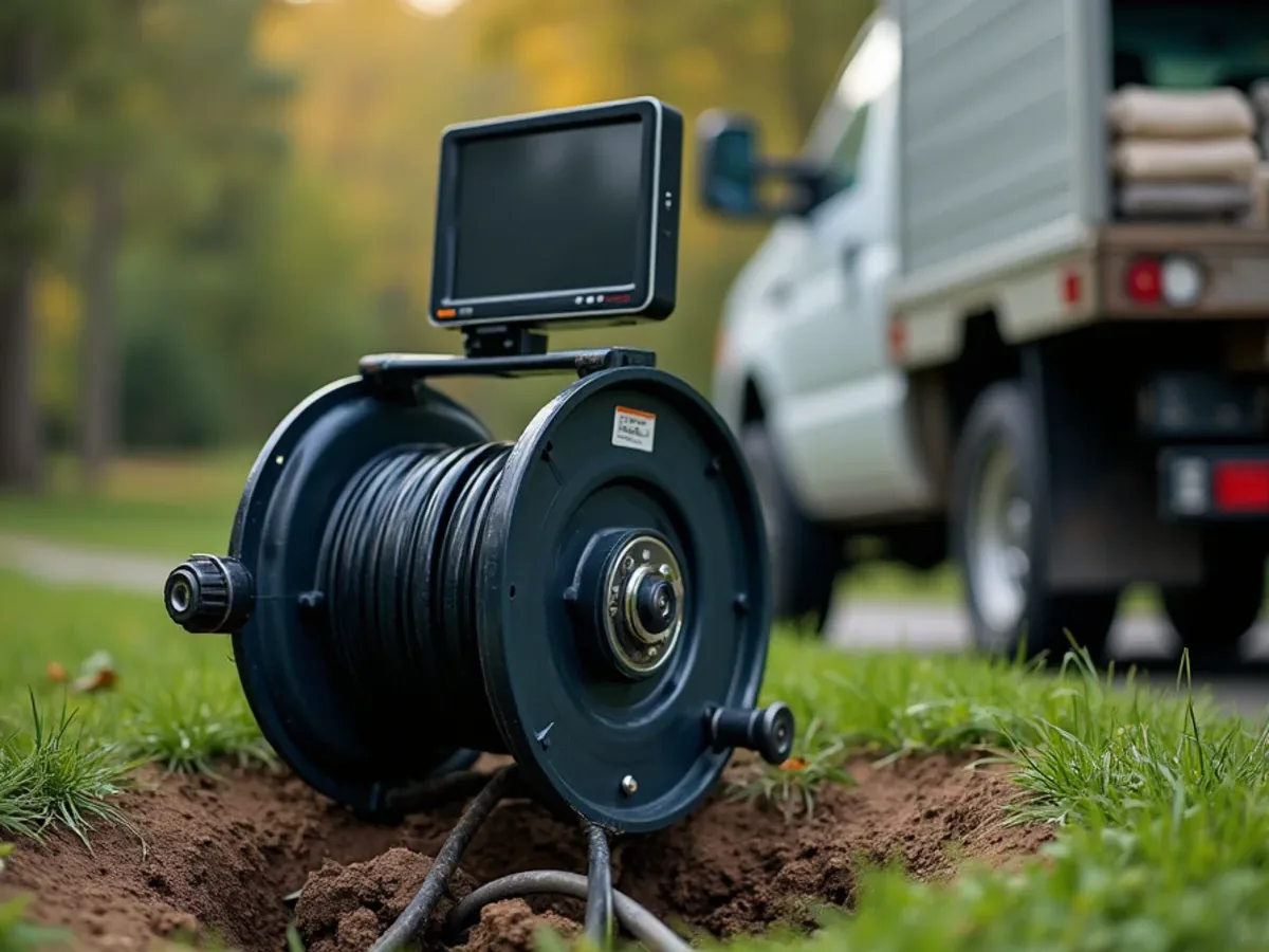 Camera reel at a septic cleanout during a line inspection in Ooltewah, TN