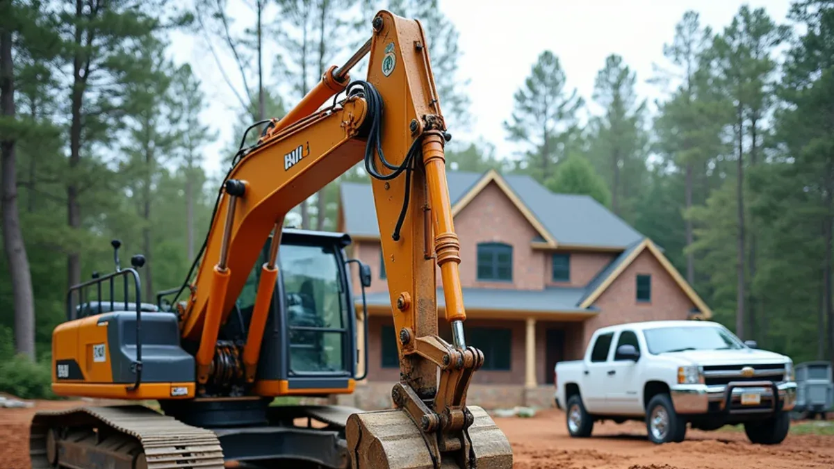 New concrete septic tank being set to replace a failed tank at a home in Ooltewah, TN