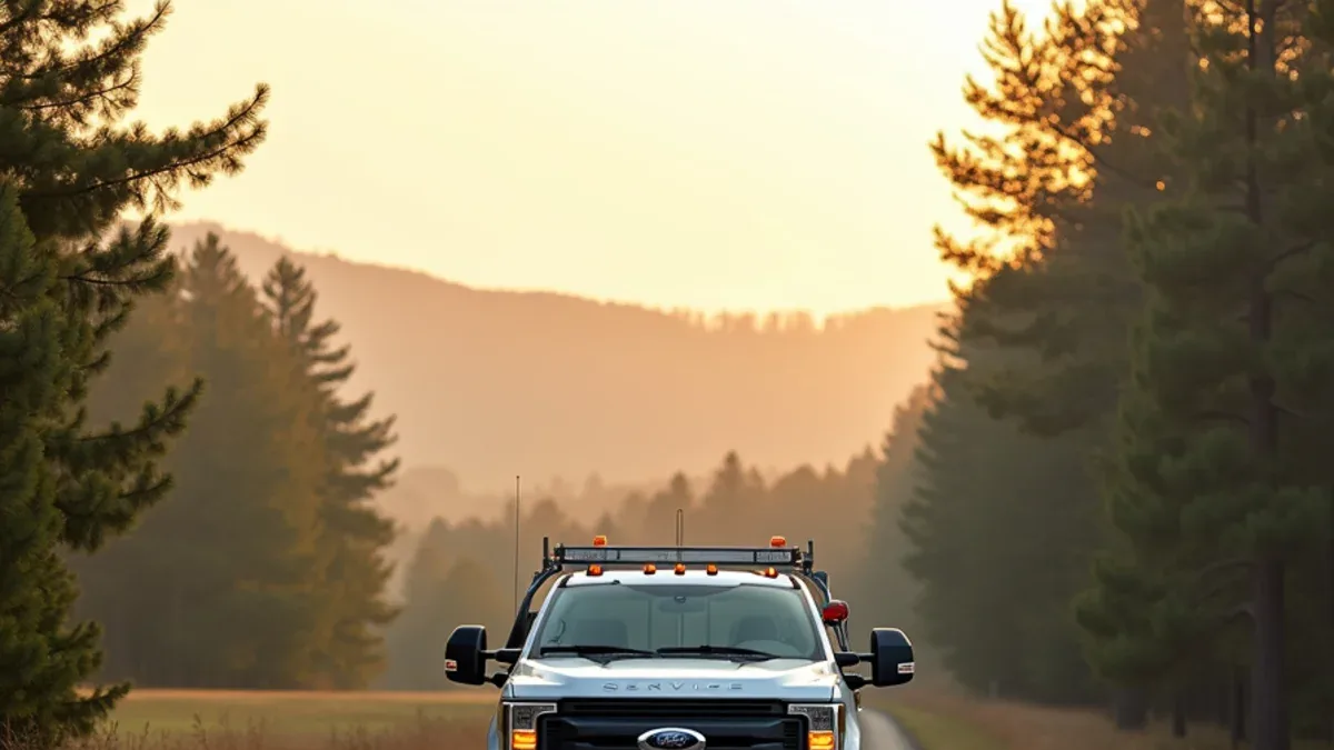Service truck on a rural road in southeast Tennessee near Ooltewah