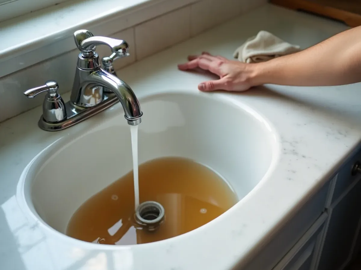 Water draining slowly from a bathroom sink in an Ooltewah, TN home