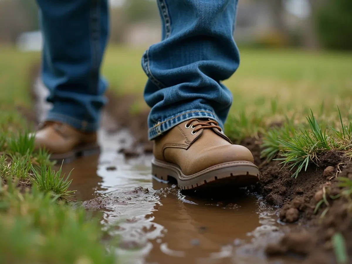 Soft, waterlogged ground above a septic tank at a rural Tennessee property