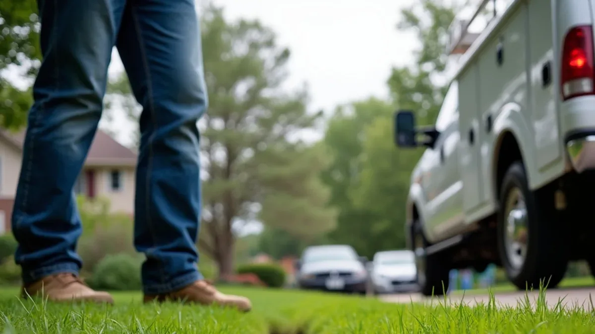 Homeowner noticing standing water and lush green grass over a septic drain field