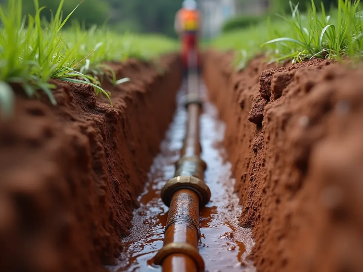 Open trench exposing a repaired water service line in Ooltewah, TN
