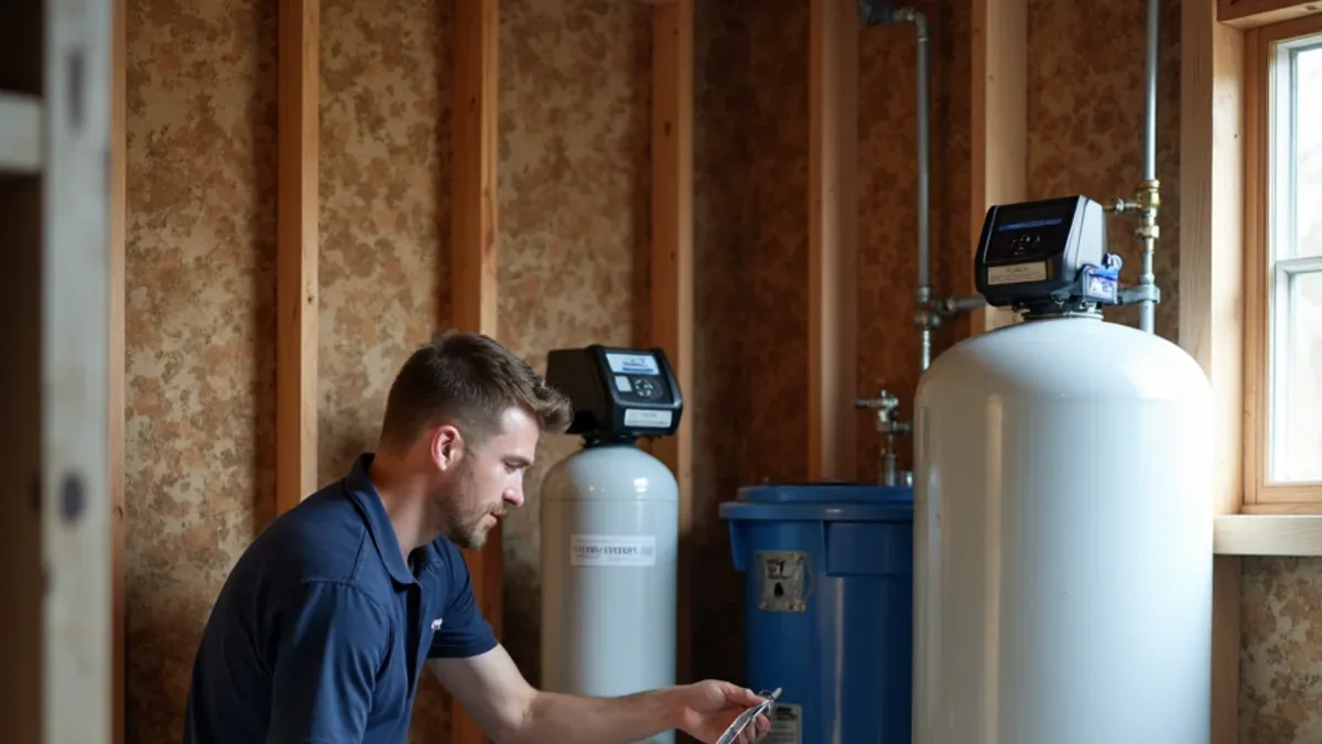 Whole-home water softener installed in a garage utility area in Ooltewah, TN