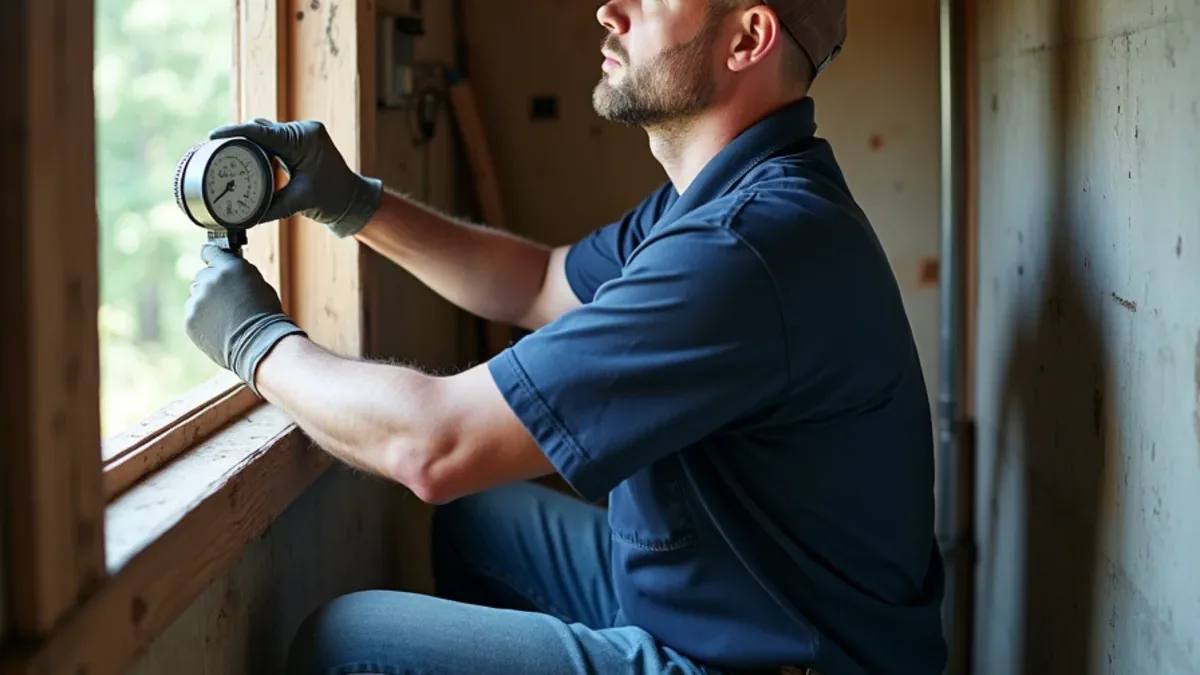 Technician servicing a well pressure tank and pump control at a rural home near Ooltewah, TN