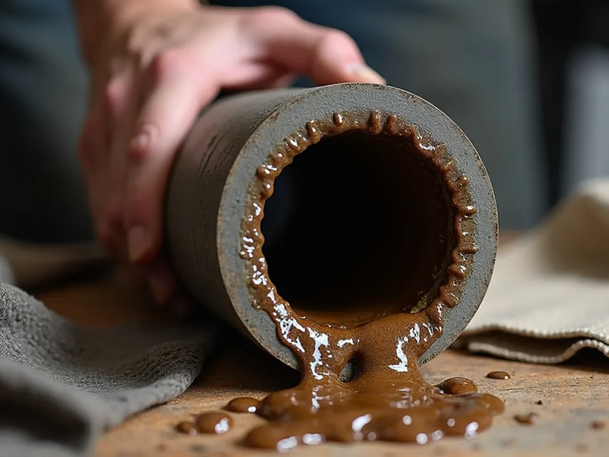 Cut section of pipe showing hardened grease narrowing the bore