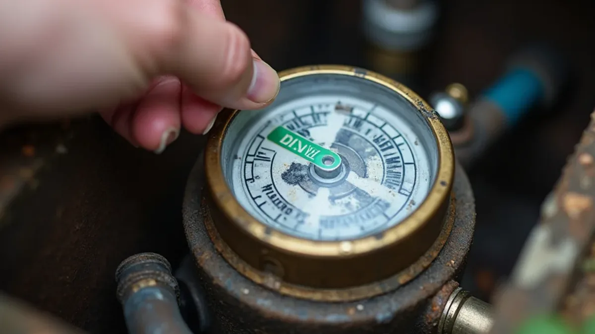 Homeowner checking a water meter low-flow indicator to test for a hidden leak